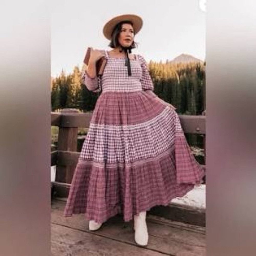 JessaKae Annabelle Plaid Maxi Dress 4x Smocked Tiered Cottagecore Prairiecore - Picture 4 of 14